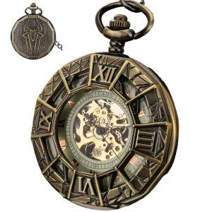 Antique Vintage Hollow Metal Spider Themed Self Wind Mechanical Pocket Watch Alloy Case 47mm Dial