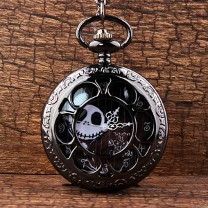 Antique Vintage Quartz Pocket Watch with Petal Hollow Skull Skeleton Design Roman Numeral Alloy Chain Pendant Gift for Women Men