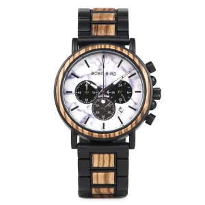 Antique Wooden Chronograph Quartz Watch for Men Luminous Wristwatch with Custom Logo