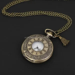 Antique style Roman Flip back Openwork Pocket Watch Fashionable Pendant Decorative Necklace Quartz Watch