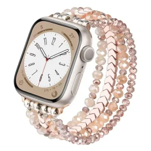 串珠波西米亚风手链 女式水晶珠弹力表带 适用于 Apple Watch 替换表带 38/40/41/42/44/45/46/49 毫米