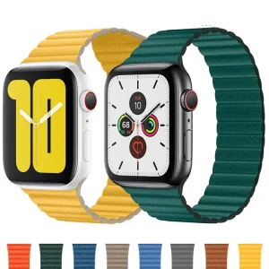 适用于 Apple Watch 8/7/6/SE 的优质皮革表带，带磁性闭合，16 种颜色