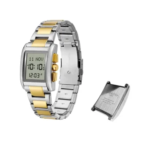 Arabic Islamic Square Qibla Wrist Watch Azan Digital Stopwatch Calendar Stainless Steel Band 18mm Water Resistant