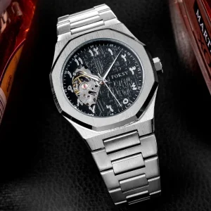 Arabic Number Blue Men’s Custom Automatic Mechanical Silicone Watch