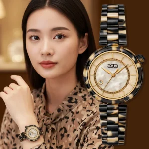 Asta Ladies Acetate Quartz Watch Dial Date Window Fashion Gold Dial Wristwatch Corporate Gifts Custom Logo