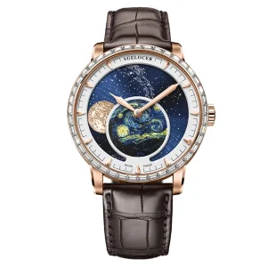 Astronomer Men’s Gold Mechanical Automatic Moon Phase Watch Diamond Watch