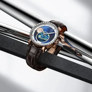 Astronomer Watch, Moon Phase, Men’s Mechanical Automatic Watch, Diamond Bezel, Waterproof, With Box