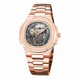Auto Mechanical Watch Skeleton Business Stainless Steel Luminous Waterproof Clock