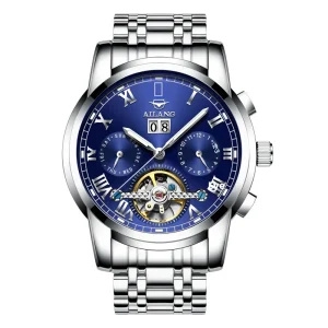 Automatic Mechanical Luxury Watch Men Stainless Steel Digital Alloy Case Material Waterproof Tourbillon Watch