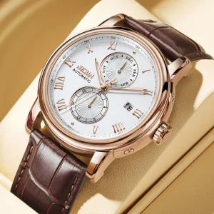 Automatic Mechanical Men’s Watch Business Casual Fashion Waterproof Genuine Leather Stainless Steel Wristwatch 9026