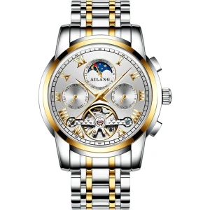 Automatic Mechanical Men’s Watch Luminous Dial Hollow-Out Design Waterproof Power Reserve 20mm Hidden