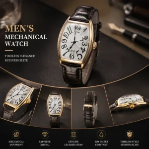 Automatic Mechanical Men’s Watch Luxury Classic Sapphire Sports Square Dial with Date Display
