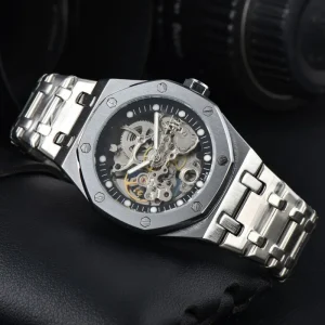 Automatic Mechanical Men’s Watch Stainless Steel Band Metal Octagonal Case Medieval Style 43mm Pointer Dial