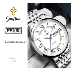 Automatic Mechanical Men’s Watch Stainless Steel Case Sapphire Crystal Butterfly Clasp Analog Dial Double