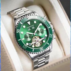 Automatic Mechanical Skeleton Tourbillon Watch for Men Waterproof Luminous