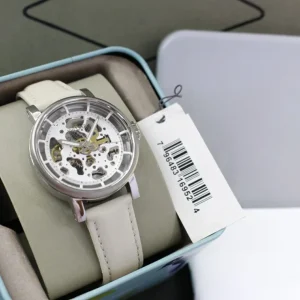 Automatic Mechanical Stainless Steel Skeleton Wristwatch with Leather Strap Simulation Display Ladies’ Mechanical Wristwatch