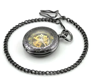Automatic Mechanical Trendy Skeleton Pocket Watch Classic Arabic Dial White Hands Old Fashion for Membery