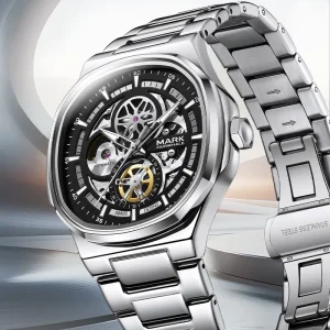 Automatic Mechanical Watch 39MM Metal Case Band Skeleton Movement Exhibition Caseback Waterproof Luminous Dress