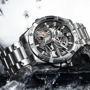 Automatic Mechanical Watch 44MM Metal Case Bracelet Hollow Perspective Dial Waterproof Luminous Fashion Trend