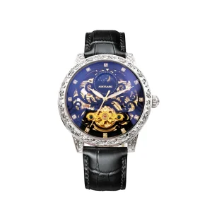 Automatic Mechanical Watch Alloy Moon Phase Pointer Dial Retro Carved Hollow Factory Men’s Watch
