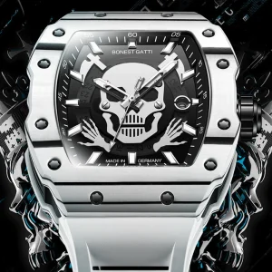 Automatic Mechanical Watch Carbon Fiber Titanium Case Sapphire 50M Waterproof Rubber Strap