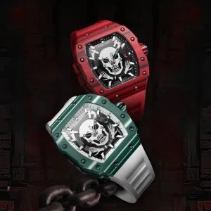 Automatic Mechanical Watch Carbon Fiber Titanium Case Sapphire 50M Waterproof Rubber Strap Business Wristwatch