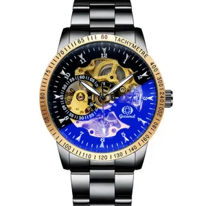 Automatic Mechanical Watch Classic Black Iridescent Dial Men’s Business Watch with Titanium Band and Pointer Dial