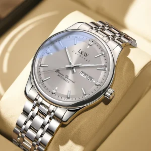 Automatic Mechanical Watch Gray Stainless Steel 41mm Crystal Glass Dial Case