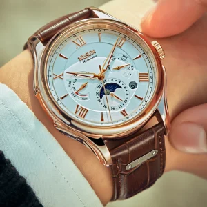 Automatic Mechanical Watch Luminous Fashionable Waterproof Hollowed-out Flywheel Leather Strap Men’s Watch