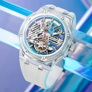 Automatic Mechanical Watch Pointer Luminous Rubber Band Plastic Case 30M Water Resistant Men’s