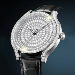 Automatic Mechanical Watch Stainless Steel Case Genuine Leather Strap Power Reserve Pointer Dial High Water Resistance