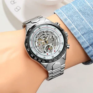 Automatic Mechanical Watch for Men Stainless Steel Band Luxury Mechanical Watch Skeleton Wristwatch