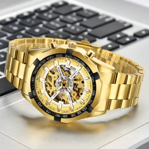 Automatic Mechanical Watches Gold Stainless Steel Mens Wrist Watches