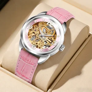 Automatic Mechanical Women’s Watch Skeleton Leather Belt Waterproof Bracelet Wristwatch
