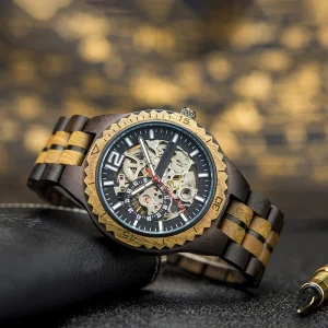 Automatic Mechanical Wooden Watches for Men Multi-Function Custom Watch