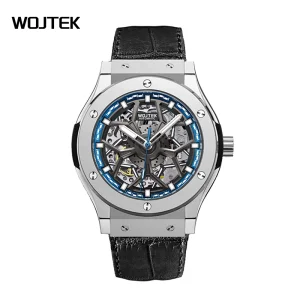 Automatic Men’s Mechanical Watch Luminous Hollow Dial Visible Movement Pointer Display 22mm Silicone Band Width