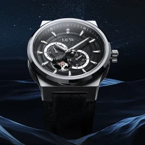 Automatic Men’s Watch Black Dial Skeleton Sub Dials Luminous Markers Stainless Steel Case Sapphire