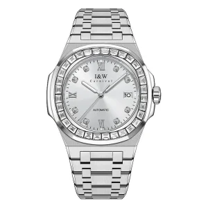 Automatic Men’s Watch Silver Dial Roman Numerals Sapphire Crystal Diamond Stainless Steel