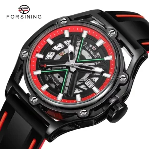 Automatic Men’s Watch, Waterproof Skeleton, Silicone Strap, Mechanical Wrist Watch