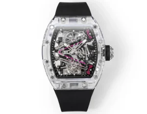 Automatic Movement Exquisite Skeleton Design Transparent Crystal Case Rubber Strap Men’s Mechanical Watch