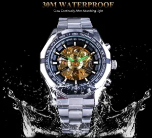 Automatic Skeleton Watch Luminous Hands Tachymeter Ring Waterproof Case