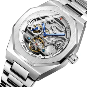 Automatic Watch Man Black Stainless Steel Custom Saat Mechanical Import Watch
