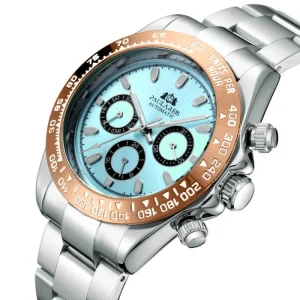 Automatic Watches for Men Mechanical Self Weind Gold Stainless Steel Glacier Ice Blue Chestnut Brown Bezel Reloj Hombre