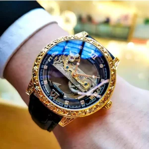 Automatic Winding Men’s Mechanical Wristwatch Leather Waterproof Luminous Watch