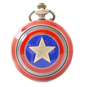 Avengers Star Shield Locket Pendant Necklace Chain Quartz Pocket Watch