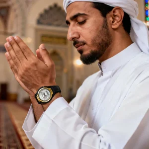 Azan Watch Islamic Prayer Time Rectangular Stainless Steel Alfajr Watch Qibla Guide Watch