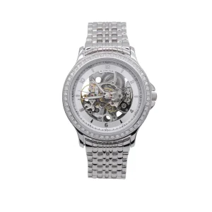 BAOLISHI Zircon Dial Men’s 925 Sterling Silver Wristband Digital Pointer Automatic Mechanical Watch