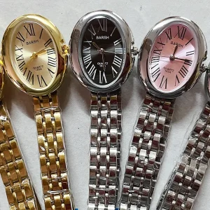 BARSH 183A Vintage Gold Eco-Friendly Women’s Fashion Simple Retro Oval Pointer Quartz Watch with Alloy Strap for Women