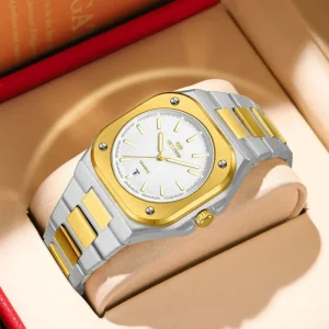 BESTWIN Men’s Watches 41mm Night Light Date Stainless Steel Strap Waterproof Montres Pour Hommes