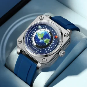 BINBOND 700 New Creative Blue Planet Dial Design Square Quartz Watches Men Sport Silicone Band Waterproof Luminous Men’s Watch